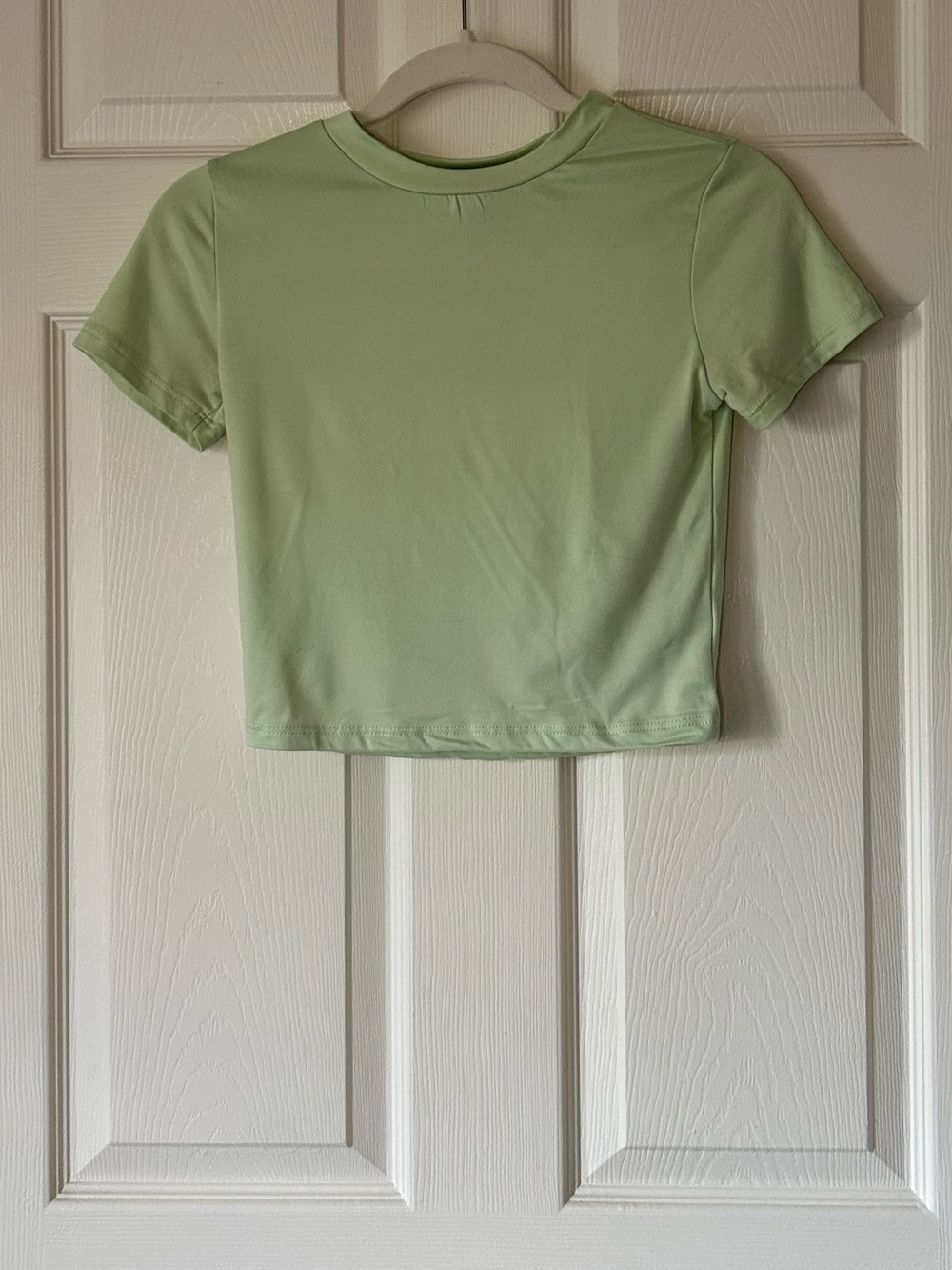 ESSENTIALS Sage Green Cropped Crew Neck T-Shirt Soft Knit Size Small